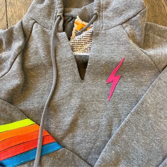 Aviator Nation Bolt Stitch Chevron 5 Split Nexk Raglan Hoodie 🌈 Size M - Picture 6 of 7